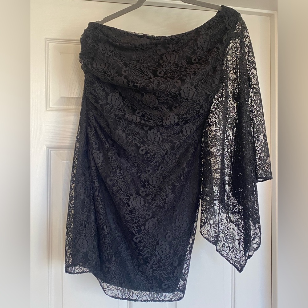 EUC Haley Elegant Asymmetric Black Lace Mini Dress in Size 6